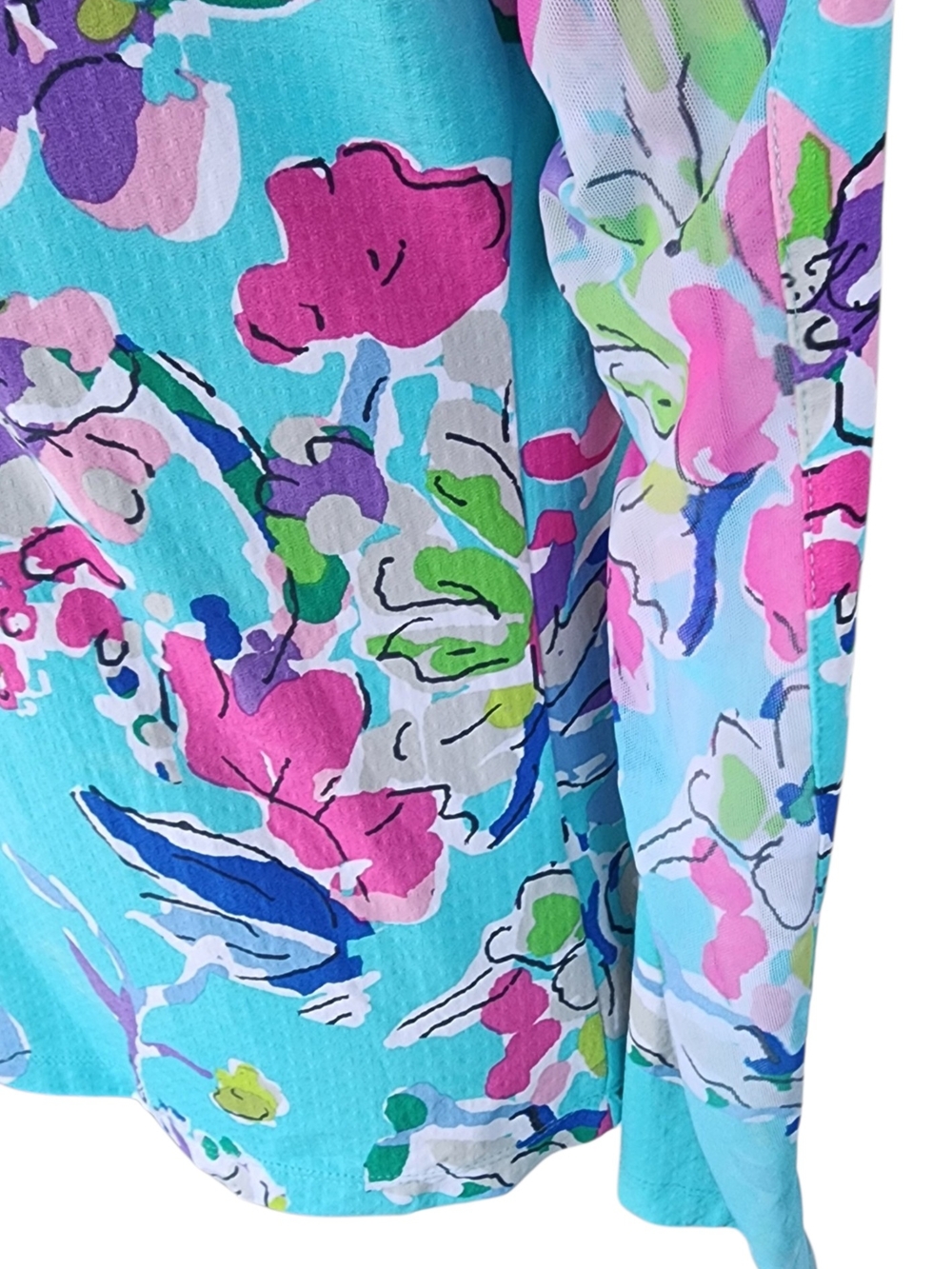 IBKUL Aqua Floral Mock-Neck Long Sleeve Top - Picture 7 of 9